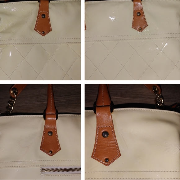 Calvacanti Italy Cream Ivory Patent Leather Satchel Tote Shoulder Bag - Picture 14 of 16